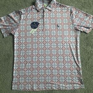 Tailorbyrd Geometric Red and Blue Polo Shirt